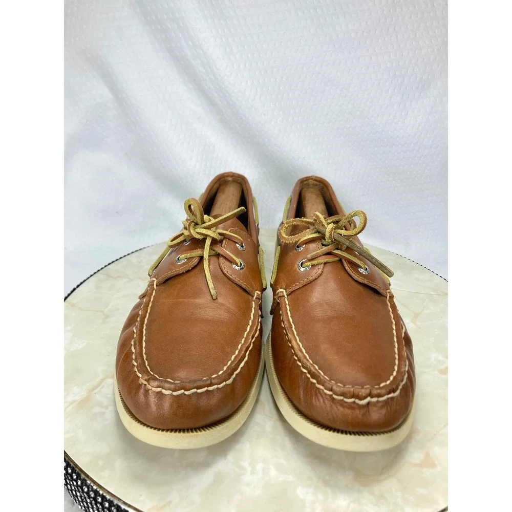 Sperry Top Sider Authentic Original Boat Shoes Men 10.5 Tan Leather 2-Eye Loafer